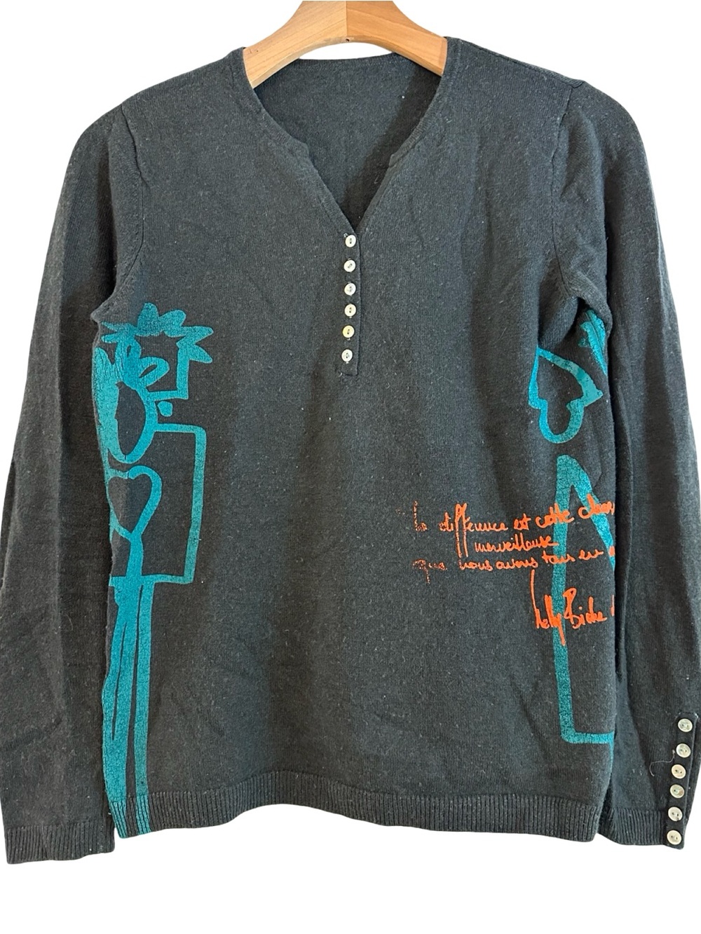Upcycled by Nelly Biche de Biche Women’s Size M Gray Graphic Crewneck Sweater